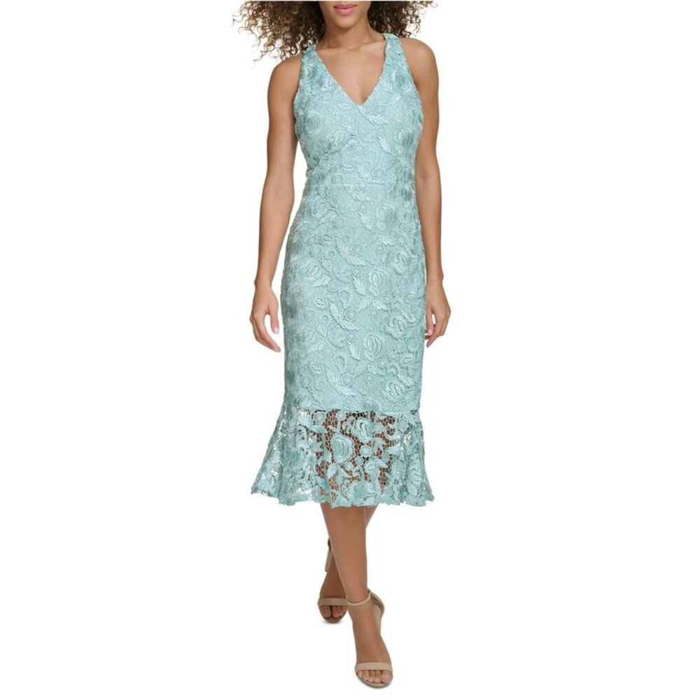 SIENA Womens Floral-Lace Midi Dress, Green, 6, DM